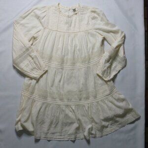 4/$14 OLD NAVY womens CREAM prairie DRESS long sleeve SHEER peasant SHIFT SIZE M